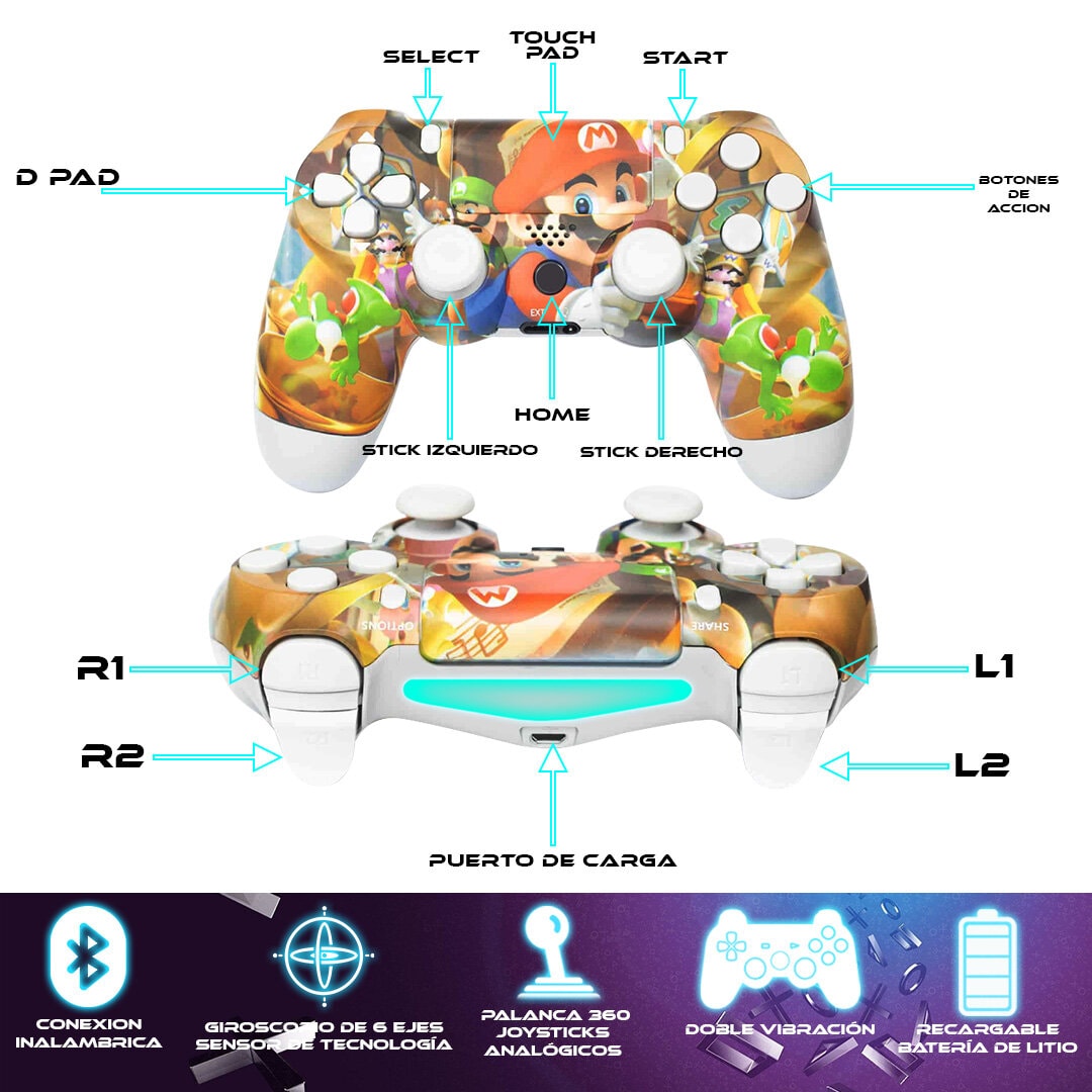 Foto 3 | Control Inalámbrico Ps4 Diseño Mario Bros