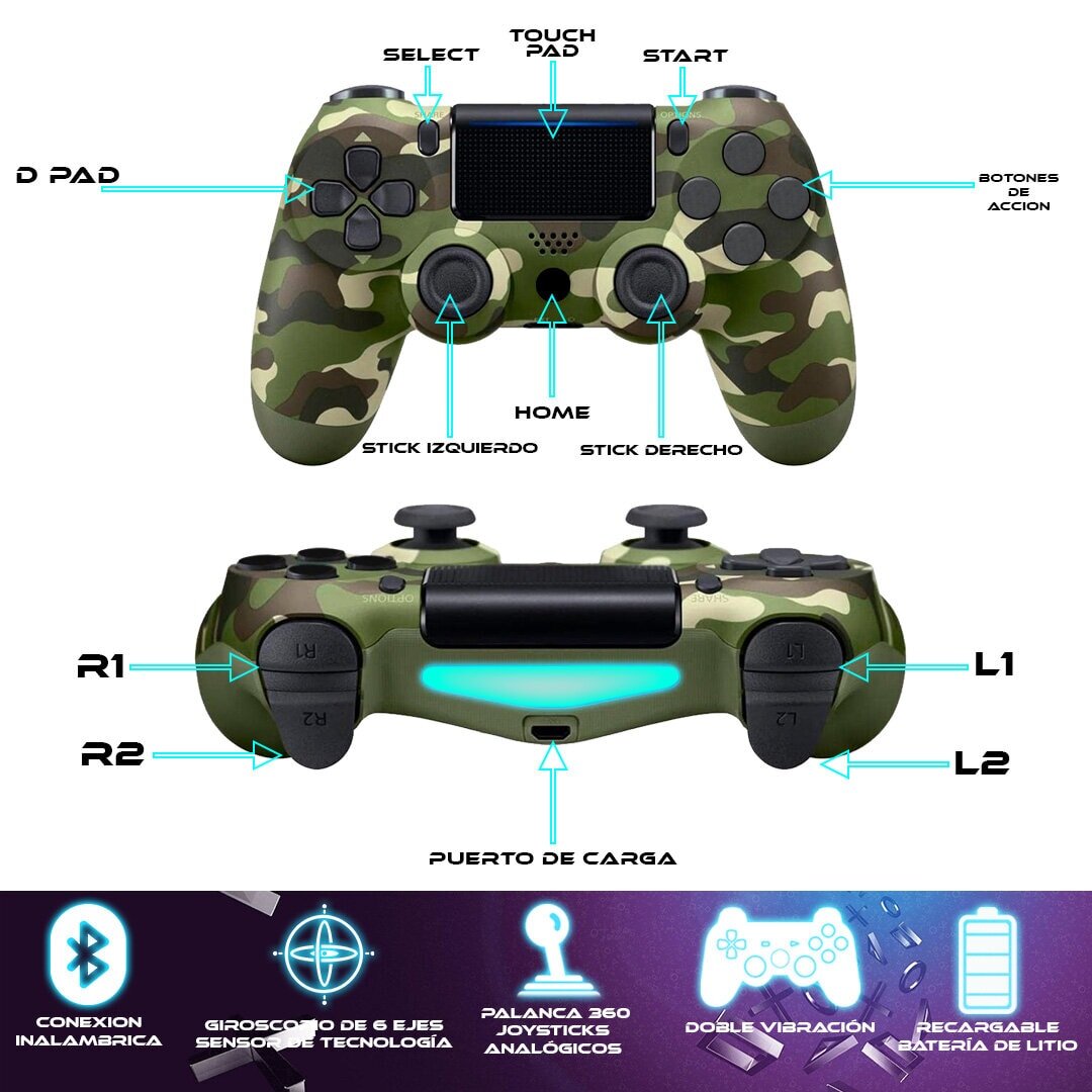 Foto 4 pulgar | Control Inalámbrico para Ps4 Store Cline Camuflaje Verde