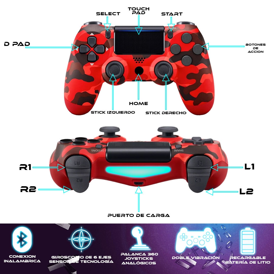 Foto 4 pulgar | Control Inalámbrico para Ps4 Store Cline Camuflaje Rojo