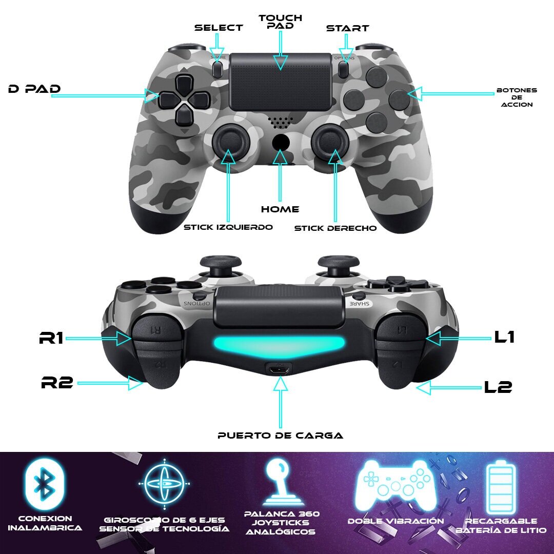 Foto 4 pulgar | Control Inalámbrico para Ps4 Store Cline Camuflaje Gris