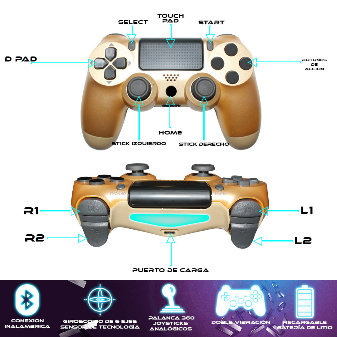 Foto 4 pulgar | Control Inalámbrico Recargable Store Cline Compatible Con Ps4 Dorado