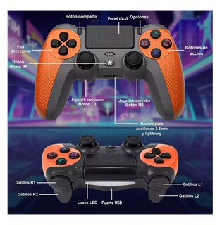 Foto 3 | Control Inalámbrico Mando Compatible Con Para Play Station 4 Naranja Negro