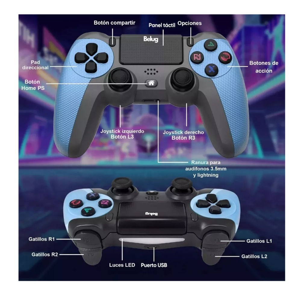 Foto 4 pulgar | Control Inalámbrico Belug  Mando Compatible Con Para Play Station 4 Azul Negro