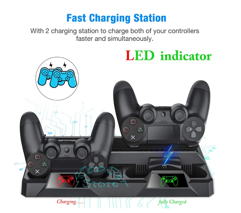 Foto 4 pulgar | Base Vertical Enfriadora Cargador Controles Ps4 Slim Y Pro