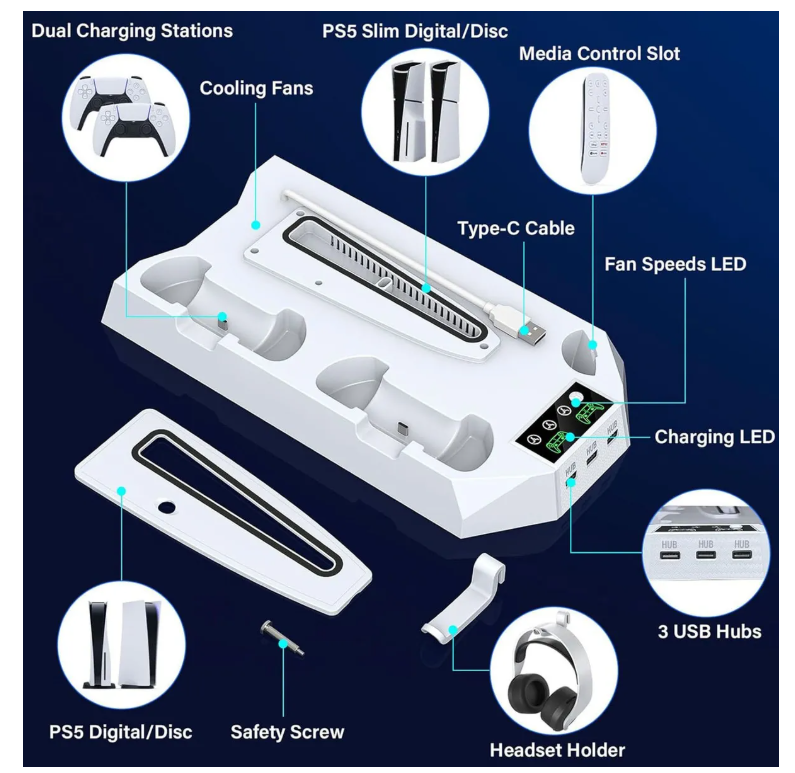 Foto 4 pulgar | Soporte De Cargador Cooler Controller Para Ps5/ps5 Slim