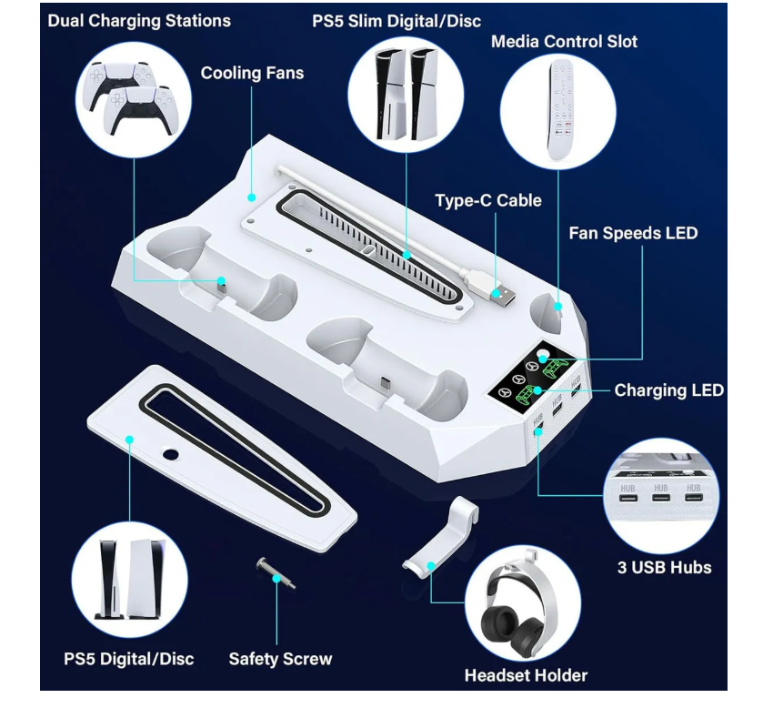 Foto 4 | Soporte De Cargador Cooler Controller Para Ps5/ps5 Slim