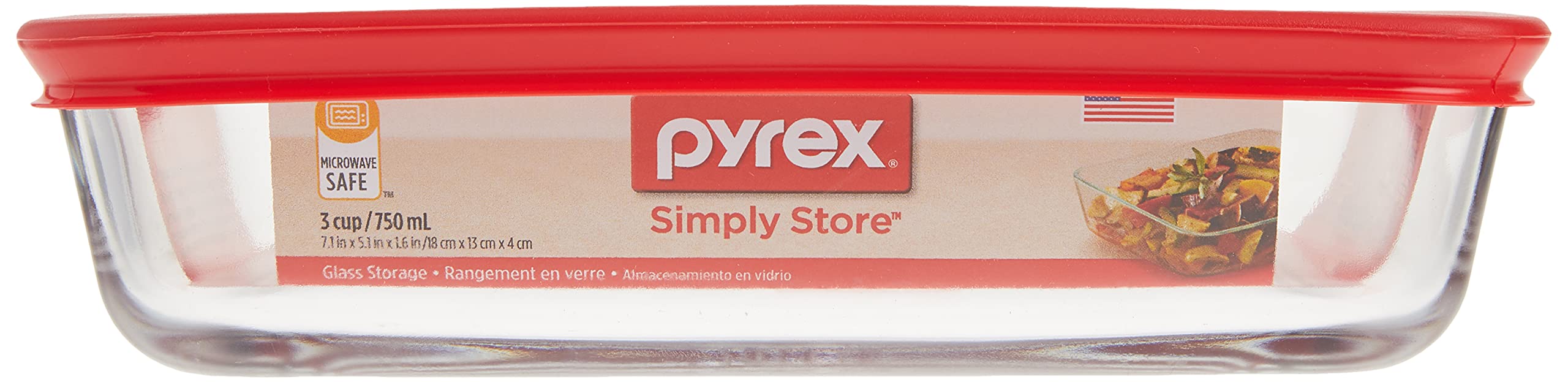 Foto 7 | Recipiente De Almacenamiento De Alimentos Pyrex De 3 Tazas Rectangular Con Tapa, Rojo - Venta Internacional.