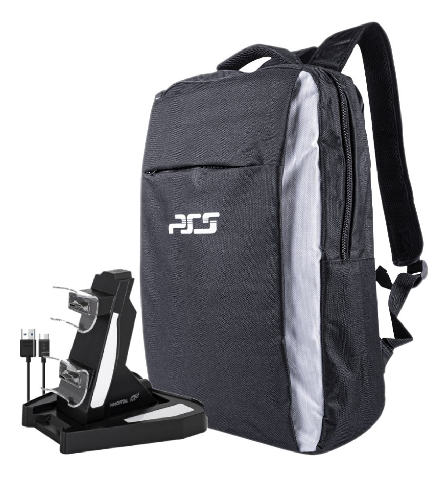 Kit Playstation5 Con Mochila Y Cargador Dualpara 2 Controles Con Soporte Ps5 $599