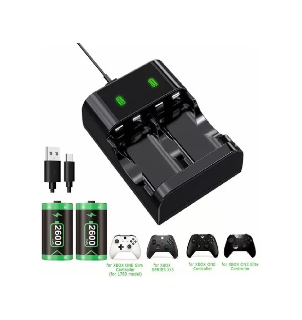 Foto 2 | Batería Recargable para Mando Xbox One/s/x/elite 2x2600mah Negro