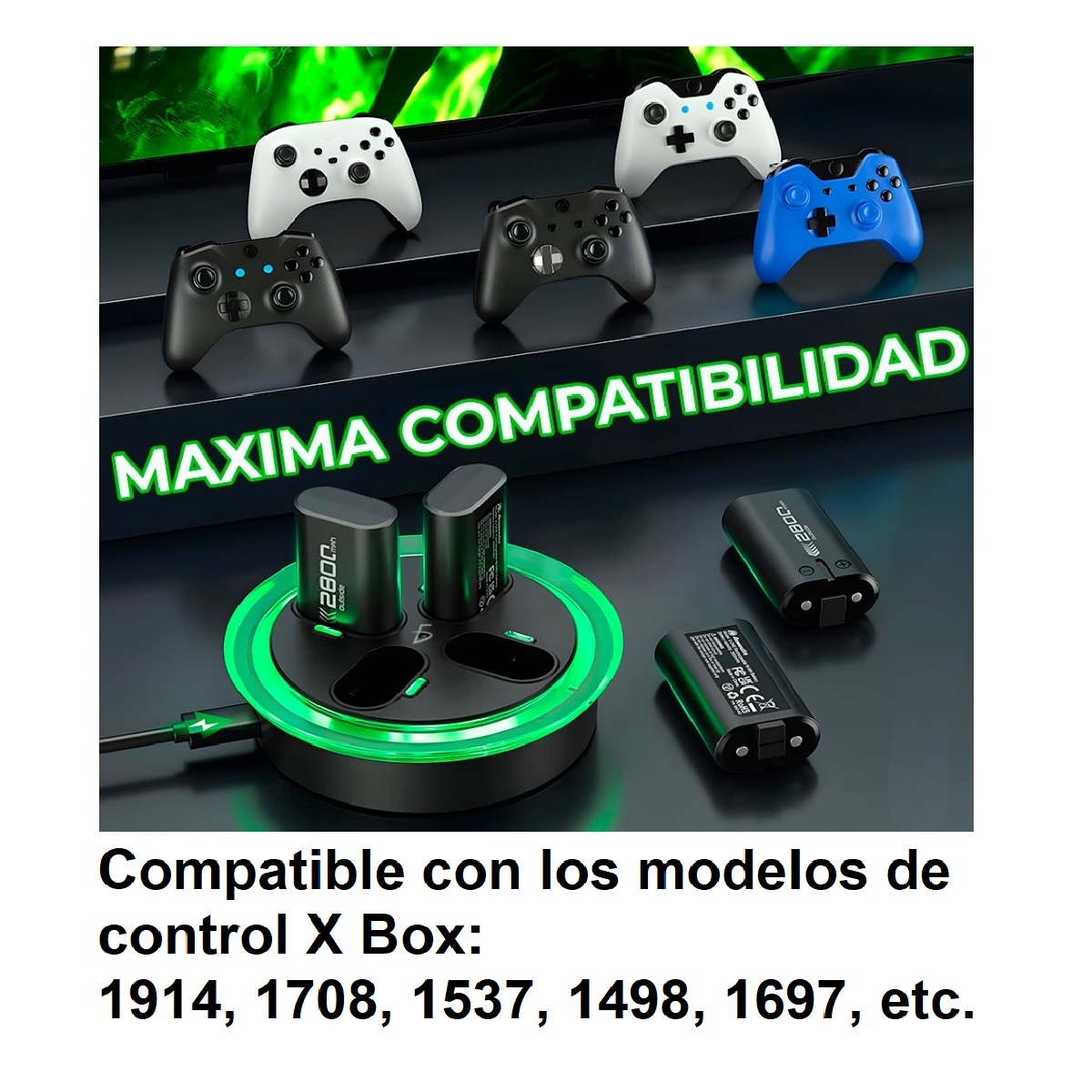 Foto 6 pulgar | Paquete Con 4 Pilas Para Control Xbox One Y Base De Carga Con Luz Rgb