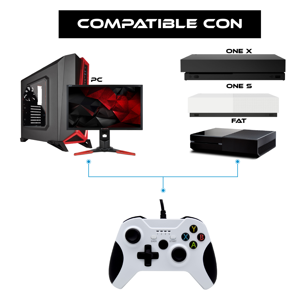 Foto 3 pulgar | Control Alambrico Blanco Compatible Con Xbox One
