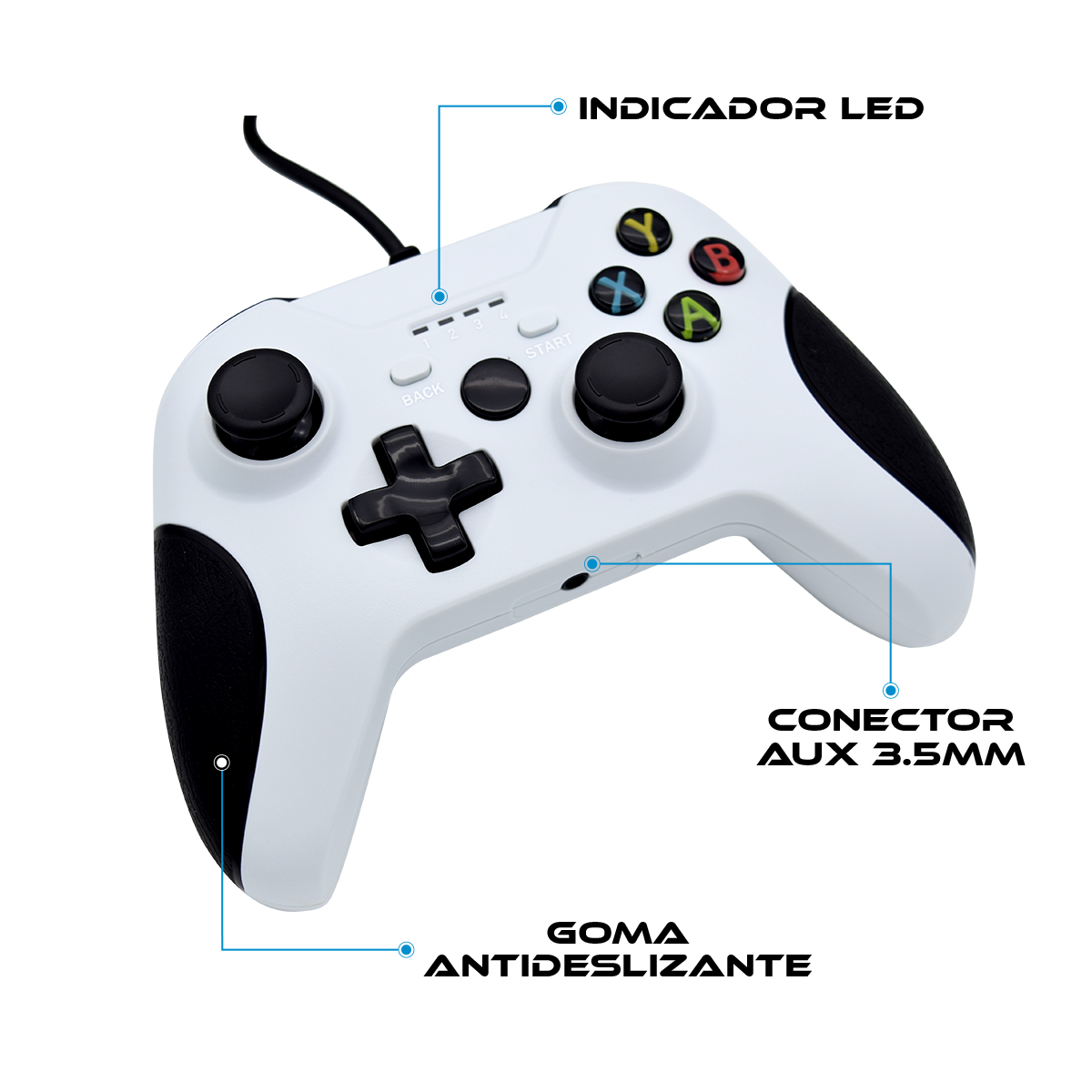 Foto 4 pulgar | Control Alambrico Blanco Compatible Con Xbox One