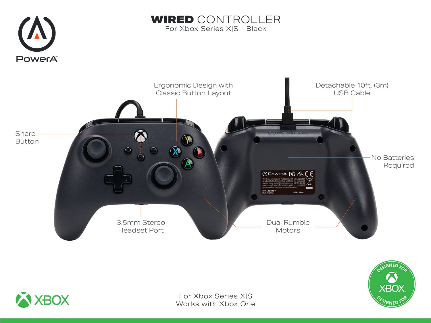 Foto 3 pulgar | Controlador Con Cable Gamepad Powera Para Xbox Series X|s - Negro - Venta Internacional.
