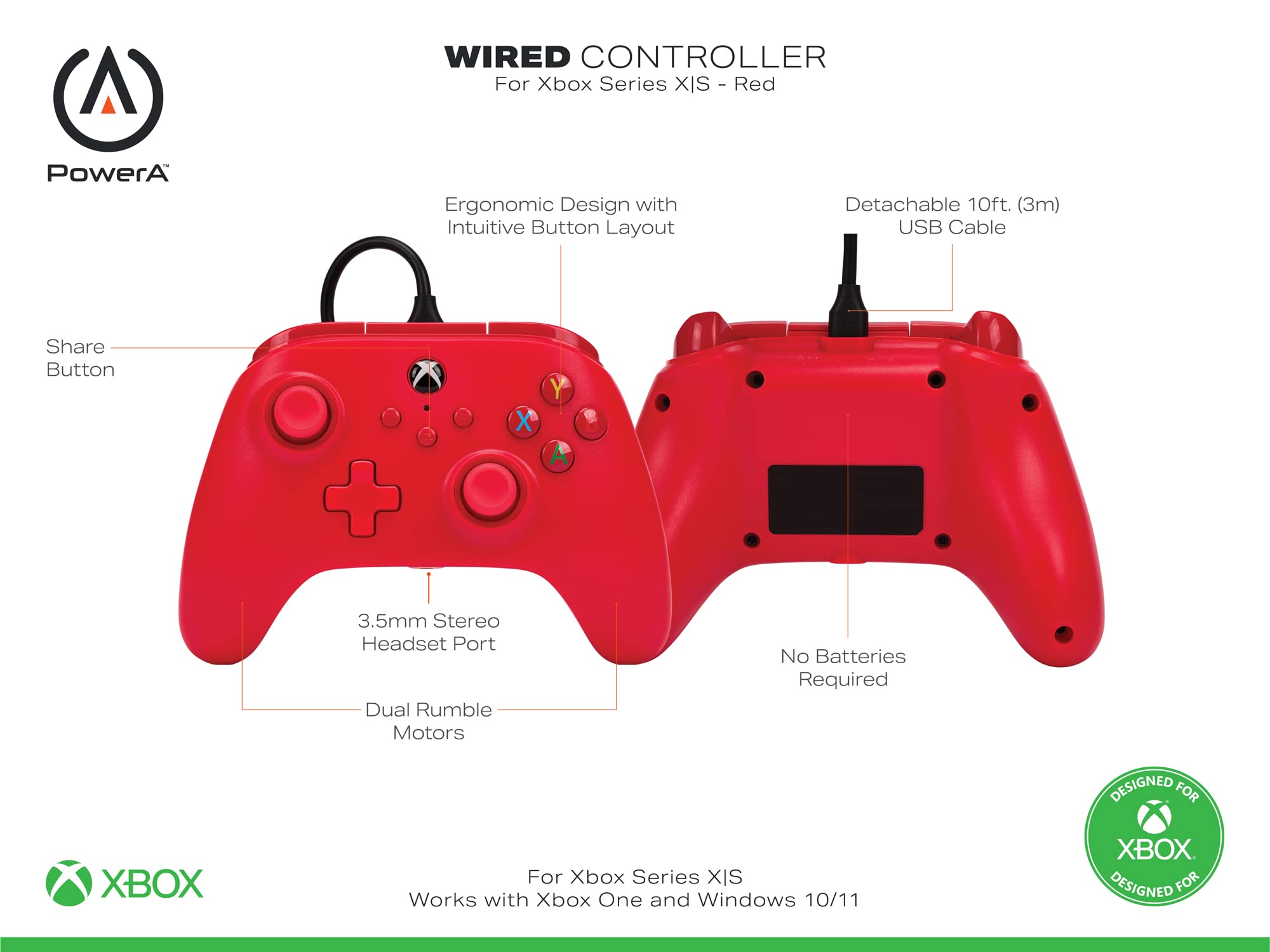 Foto 3 pulgar | Controlador Con Cable Gamepad Powera Para Xbox Series X|s - Rojo - Venta Internacional.