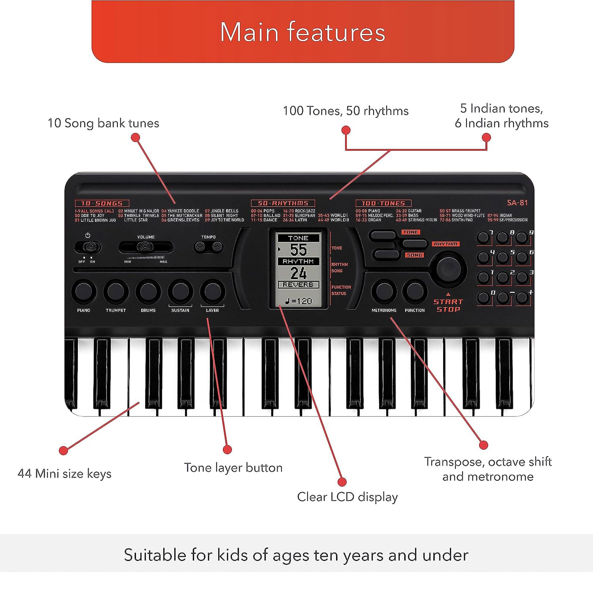 Foto 6 pulgar | Miniteclado Casio Sa-81 De 44 Teclas Con Fuente De Alimentación Y Más - Venta Internacional.