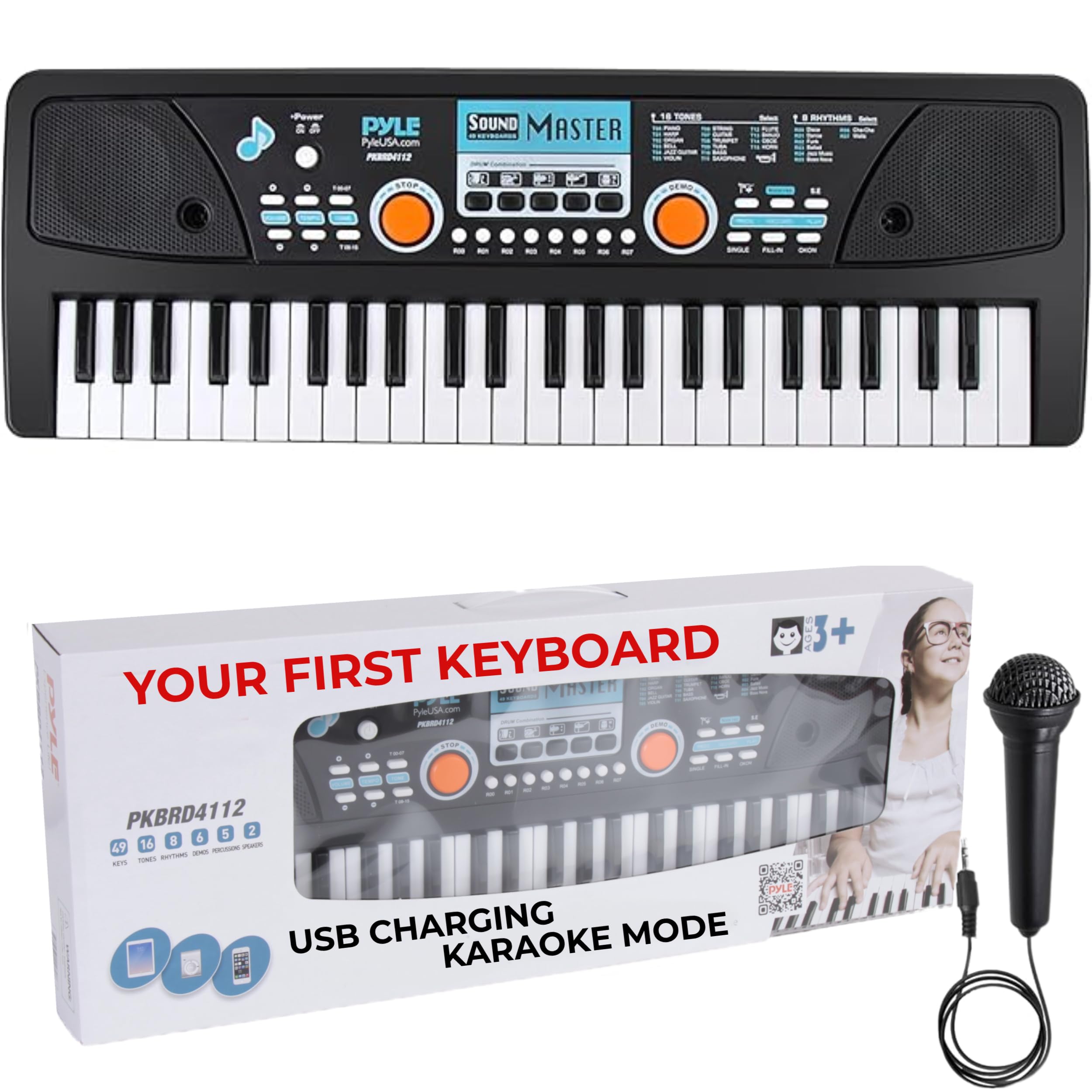 Teclado Eléctrico Pyle, 49 Teclas, Batería Y Micrófono, Color Negro - Venta Internacional.