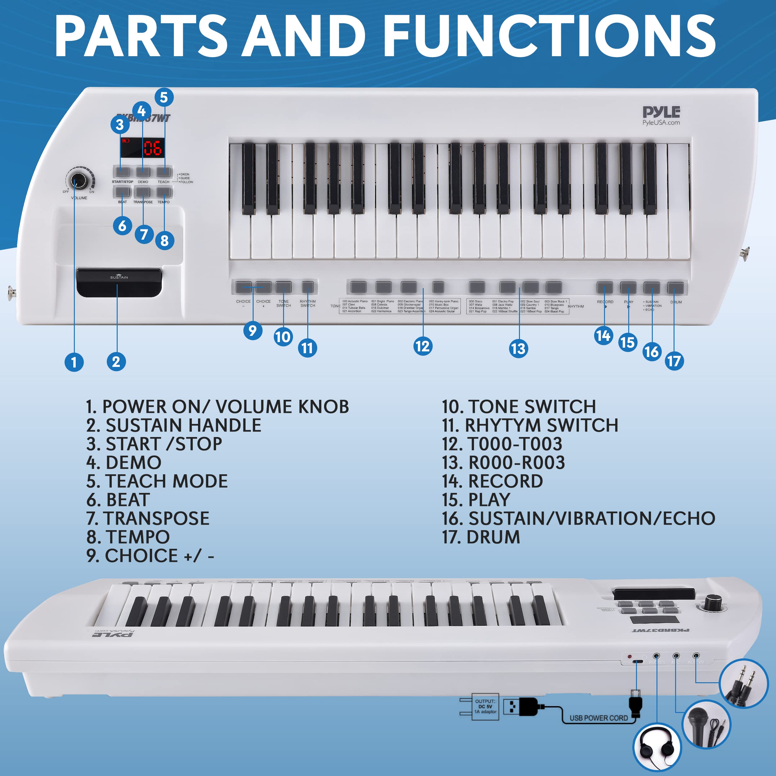 Foto 3 pulgar | Piano Eléctrico Pyle Pkbrd37wt De 37 Teclas Con Altavoces Y Micrófono, Color Blanco - Venta Internacional.