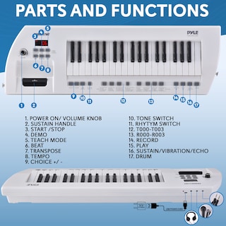Foto 2 | Piano Eléctrico Pyle Pkbrd37wt De 37 Teclas Con Altavoces Y Micrófono, Color Blanco - Venta Internacional.
