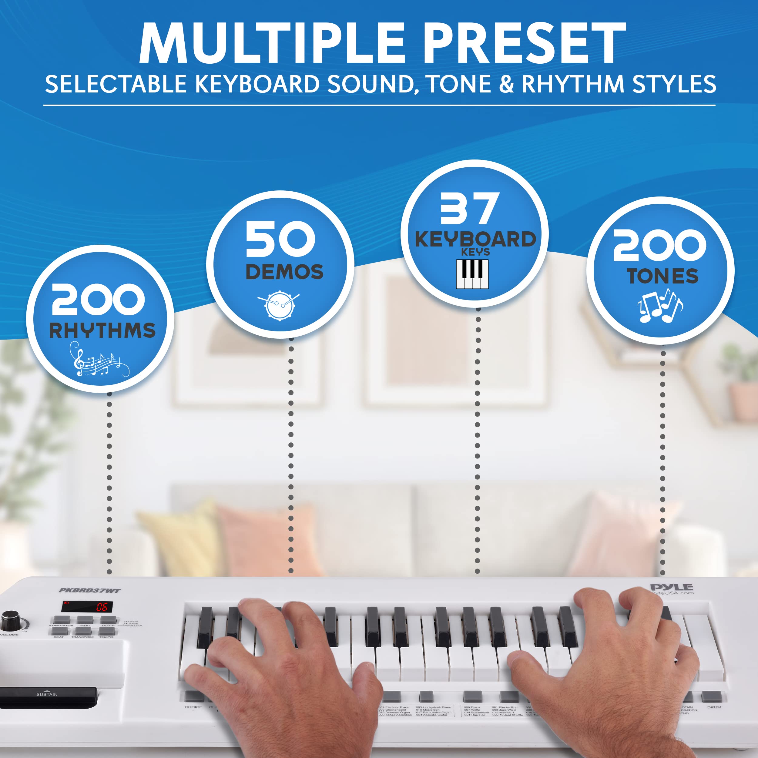 Foto 5 | Piano Eléctrico Pyle Pkbrd37wt De 37 Teclas Con Altavoces Y Micrófono, Color Blanco - Venta Internacional.