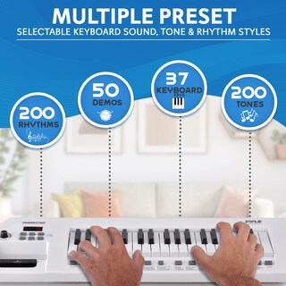Foto 5 | Piano Eléctrico Pyle Pkbrd37wt De 37 Teclas Con Altavoces Y Micrófono, Color Blanco - Venta Internacional.
