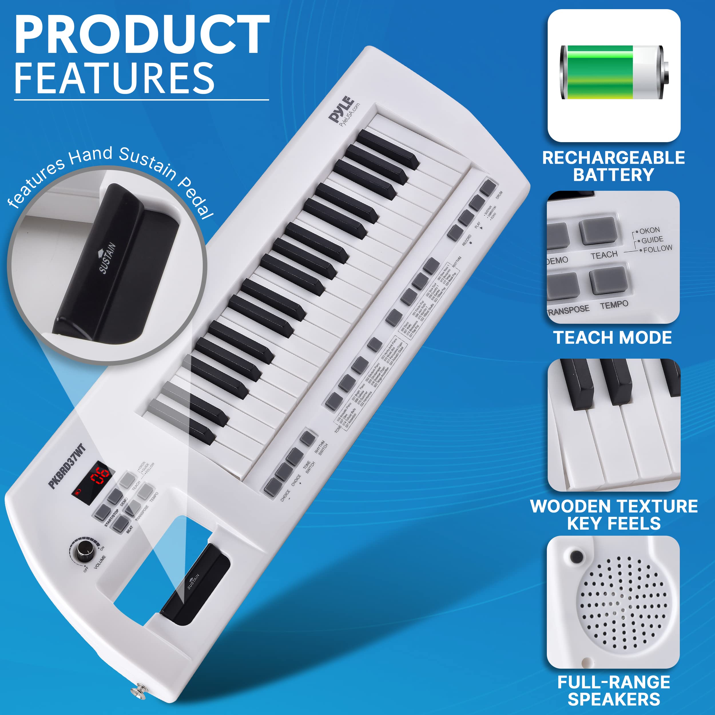 Foto 8 pulgar | Piano Eléctrico Pyle Pkbrd37wt De 37 Teclas Con Altavoces Y Micrófono, Color Blanco - Venta Internacional.