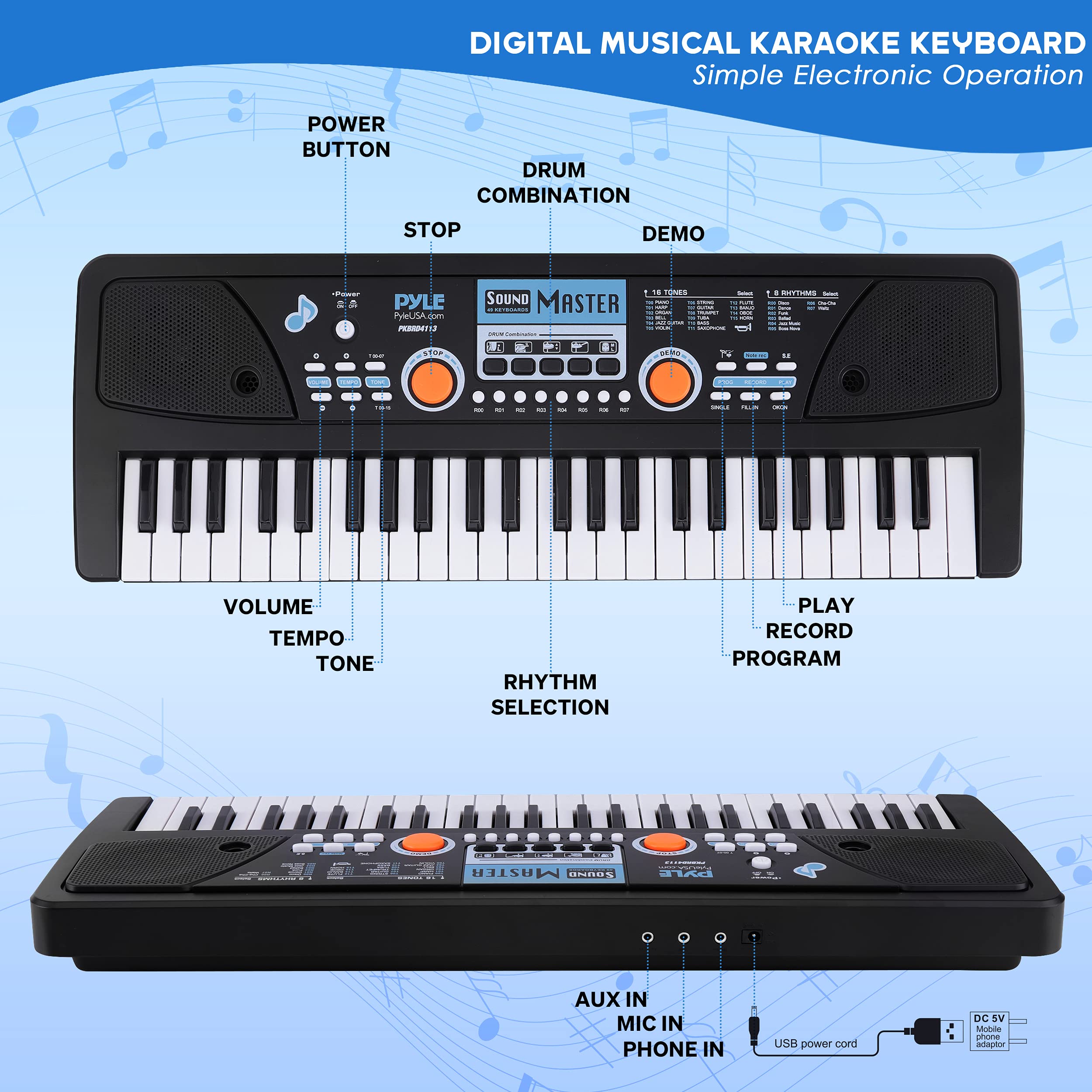 Foto 2 | Teclado Eléctrico Piano Pyle 49 Teclas Con Micrófono Y Recargable - Venta Internacional.