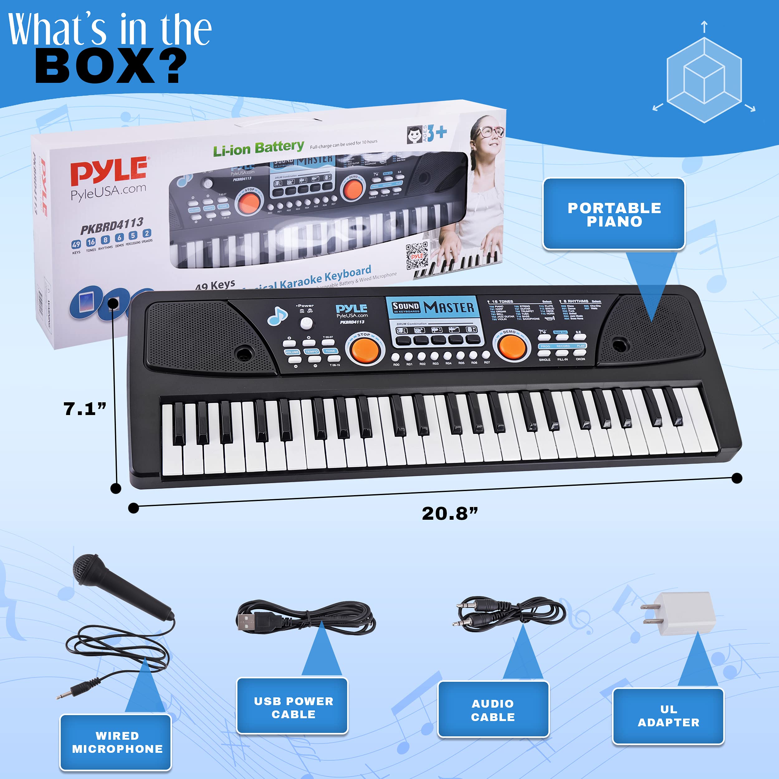 Foto 7 | Teclado Eléctrico Piano Pyle 49 Teclas Con Micrófono Y Recargable - Venta Internacional.