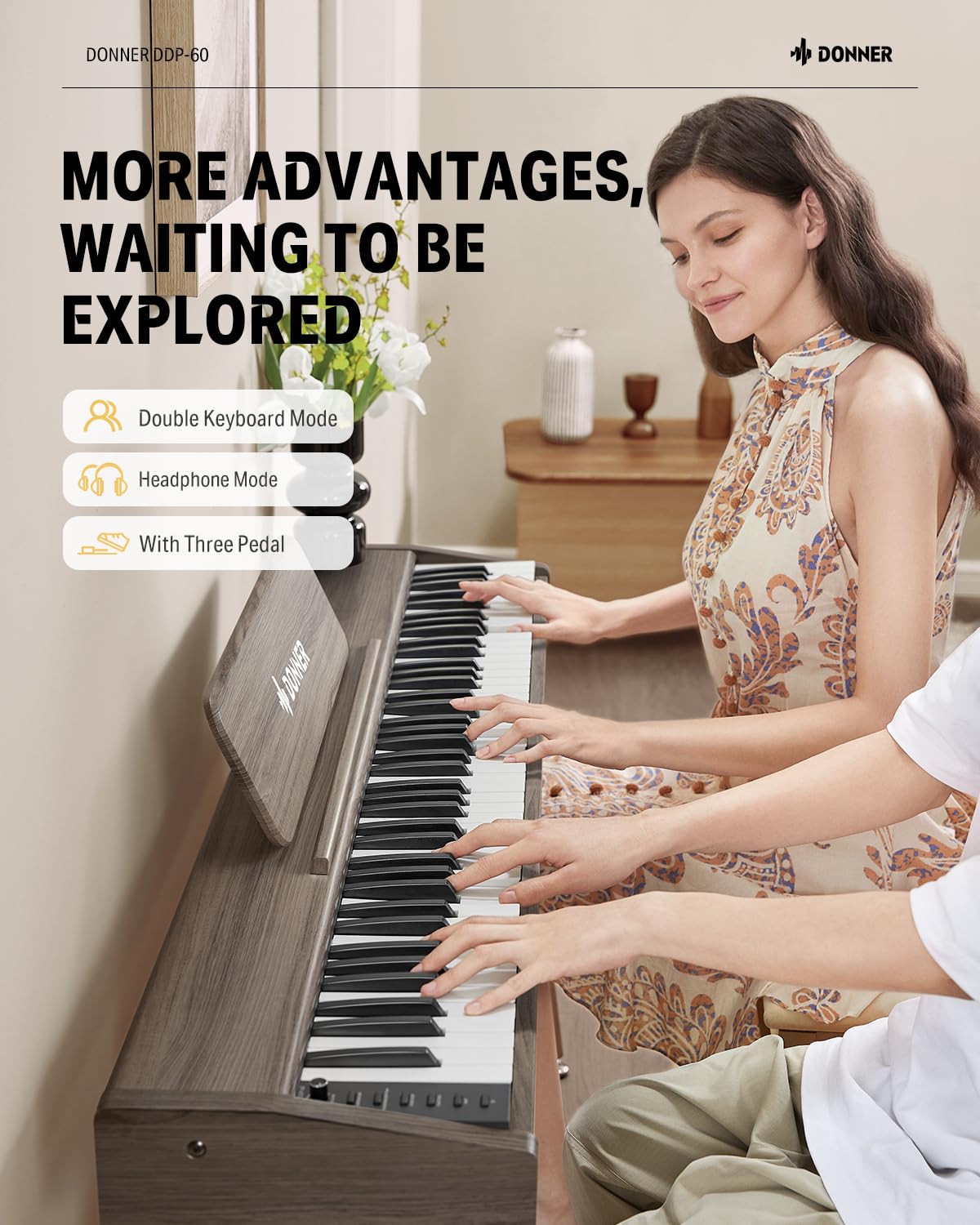 Foto 5 | Piano Digital Donner Ddp-60 De 88 Teclas Para Principiantes Con Soporte Gris - Venta Internacional.