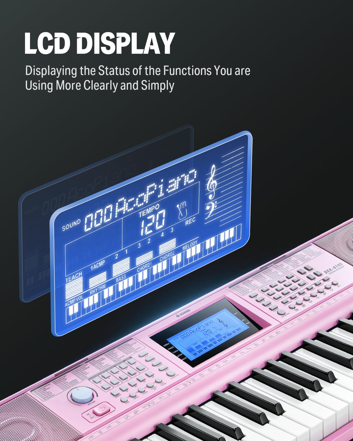 Foto 4 pulgar | Teclado Piano Donner Dek-610s De 61 Teclas Con Soporte, Taburete Rosa - Venta Internacional.