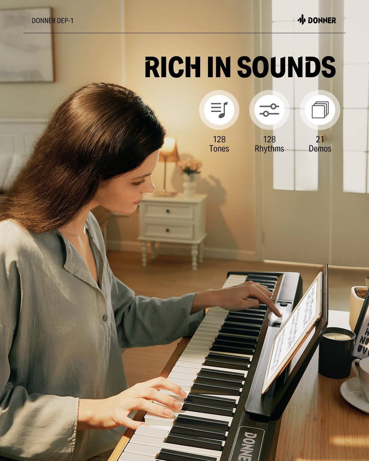 Foto 4 | Teclado De Piano Donner Dep-1 De 88 Teclas Con Soporte, Pedal Y Funda - Venta Internacional.