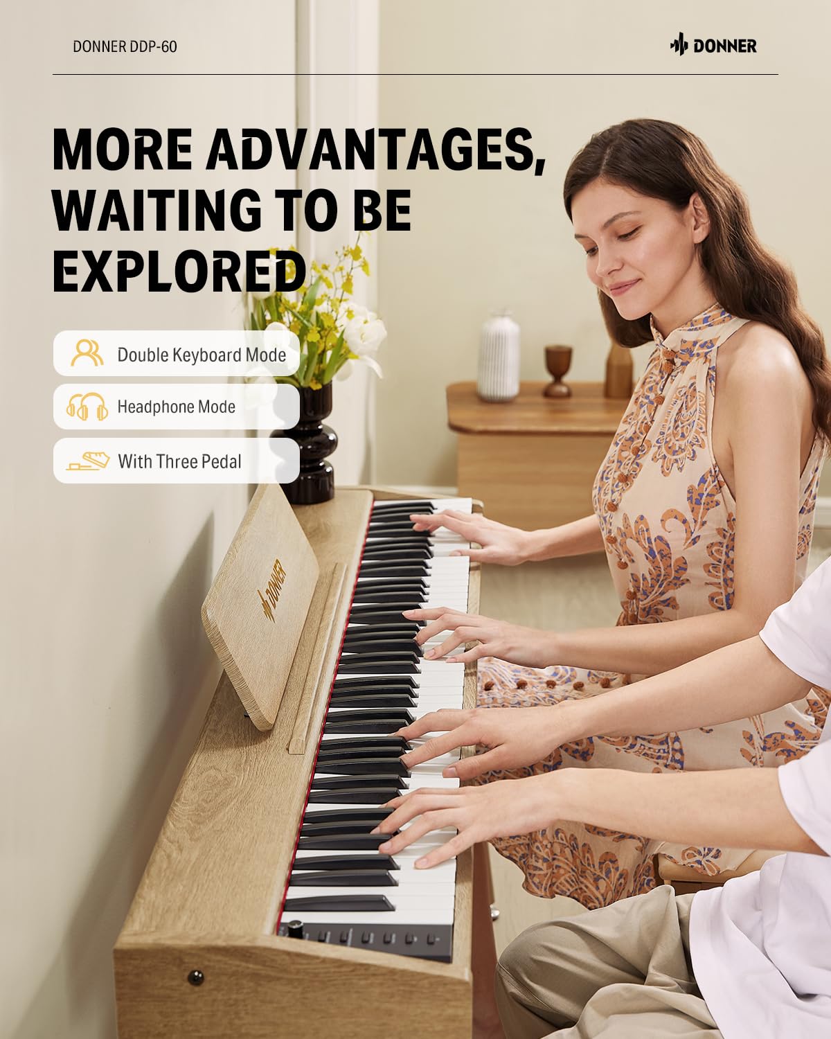 Foto 6 | Piano Digital Donner Ddp-60 De 88 Teclas Con Pedal Para Principiantes - Venta Internacional.