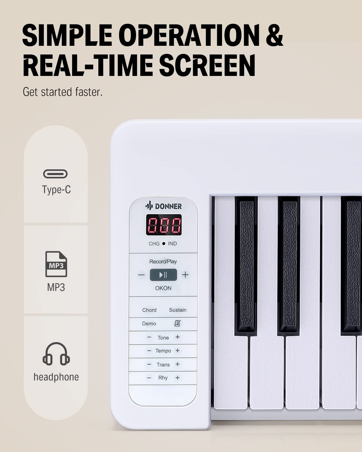 Foto 5 | Teclado Piano Donner Dp-06, 61 Teclas, Plegable, Bluetooth, Blanco - Venta Internacional.