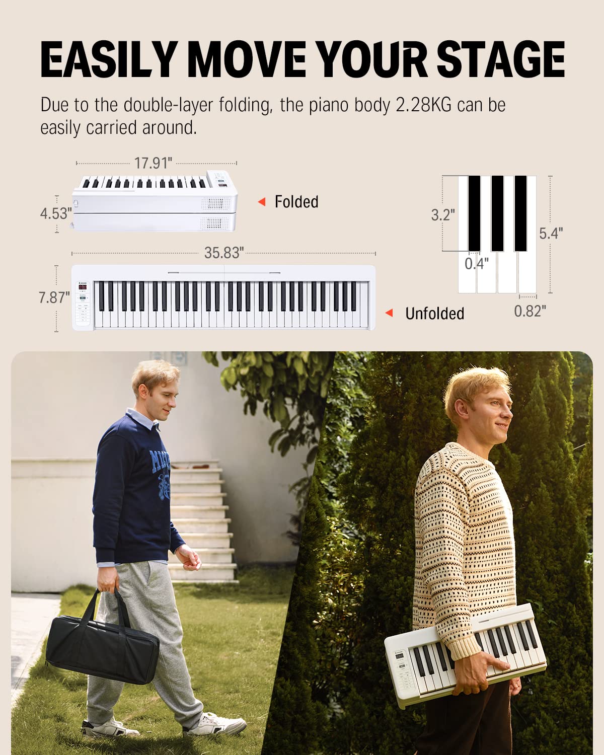Foto 7 | Teclado Piano Donner Dp-06, 61 Teclas, Plegable, Bluetooth, Blanco - Venta Internacional.