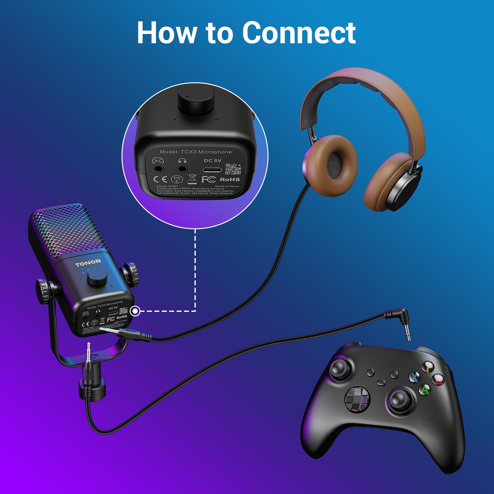Foto 3 | Micrófono Para Juegos Tonor Tcx3+ Compatible Con Xbox Con Rgb Y 30h Bat - Venta Internacional.