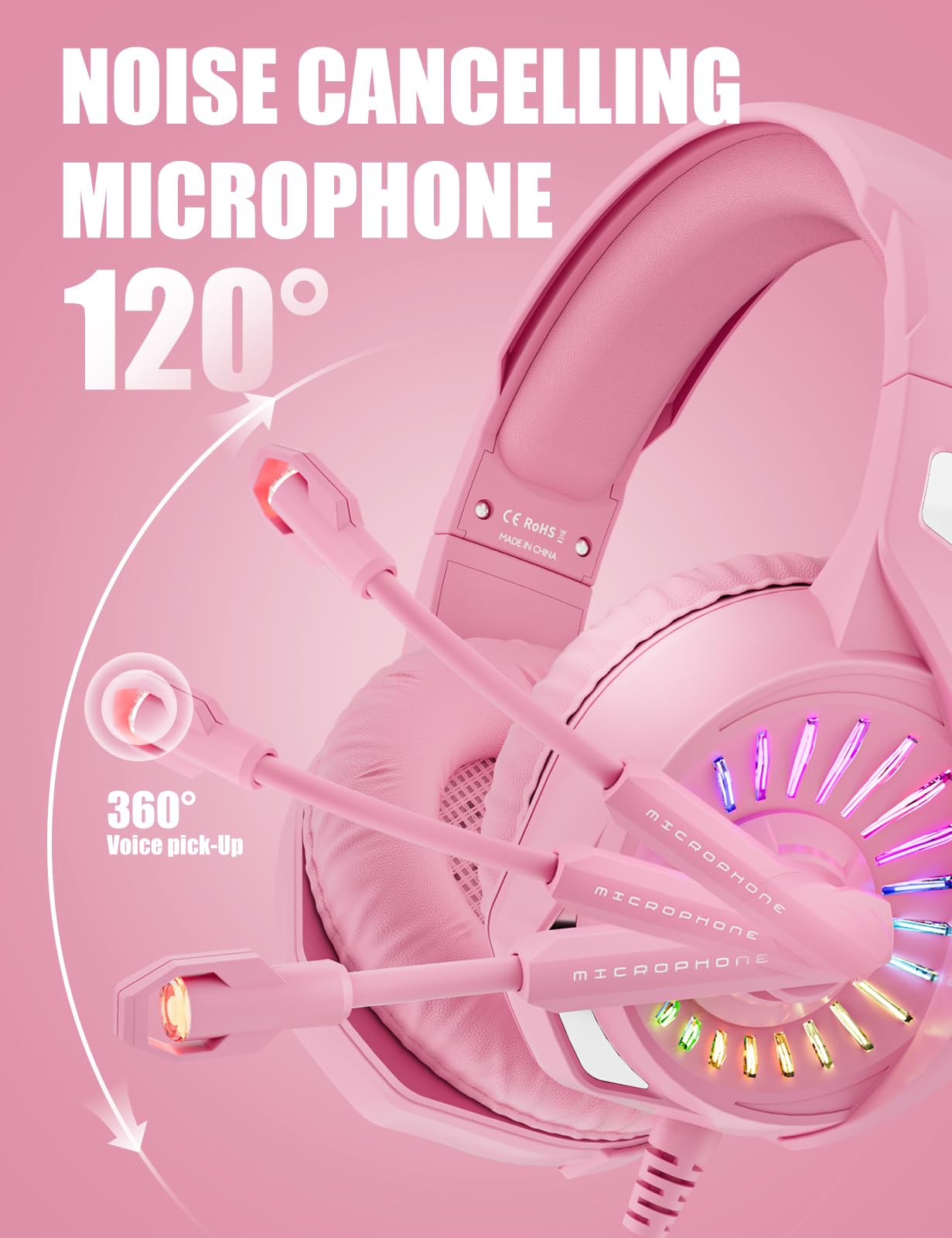 Foto 3 | Auriculares Para Juegos Ziumier Z20 Pink Con Micrófono Para Ps4 Ps5 Xbox - Venta Internacional.