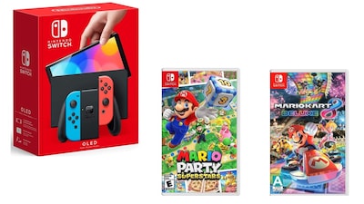 Foto 1 | Nintendo Switch Oled Neon + Mario Kart 8 + Mario Party Superstars