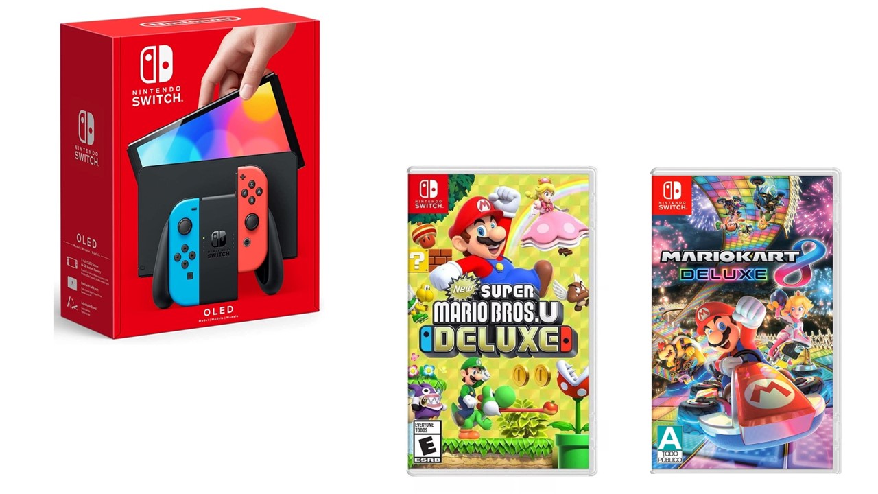 Foto 2 pulgar | Consola Nintendo Switch Oled Neón de 64 Gb con 2 Videojuegos