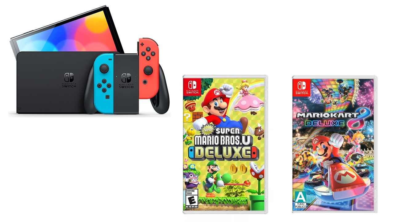 Foto 2 | Consola Nintendo Switch Oled Neón de 64 Gb con 2 Videojuegos