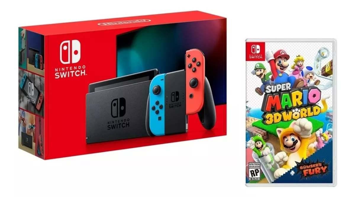 Foto 2 pulgar | Consola De Nintendo Switch Neon 32gb Standard Edition (importado) + Juego Físico De Super Mario 3d World Bowsers Fury