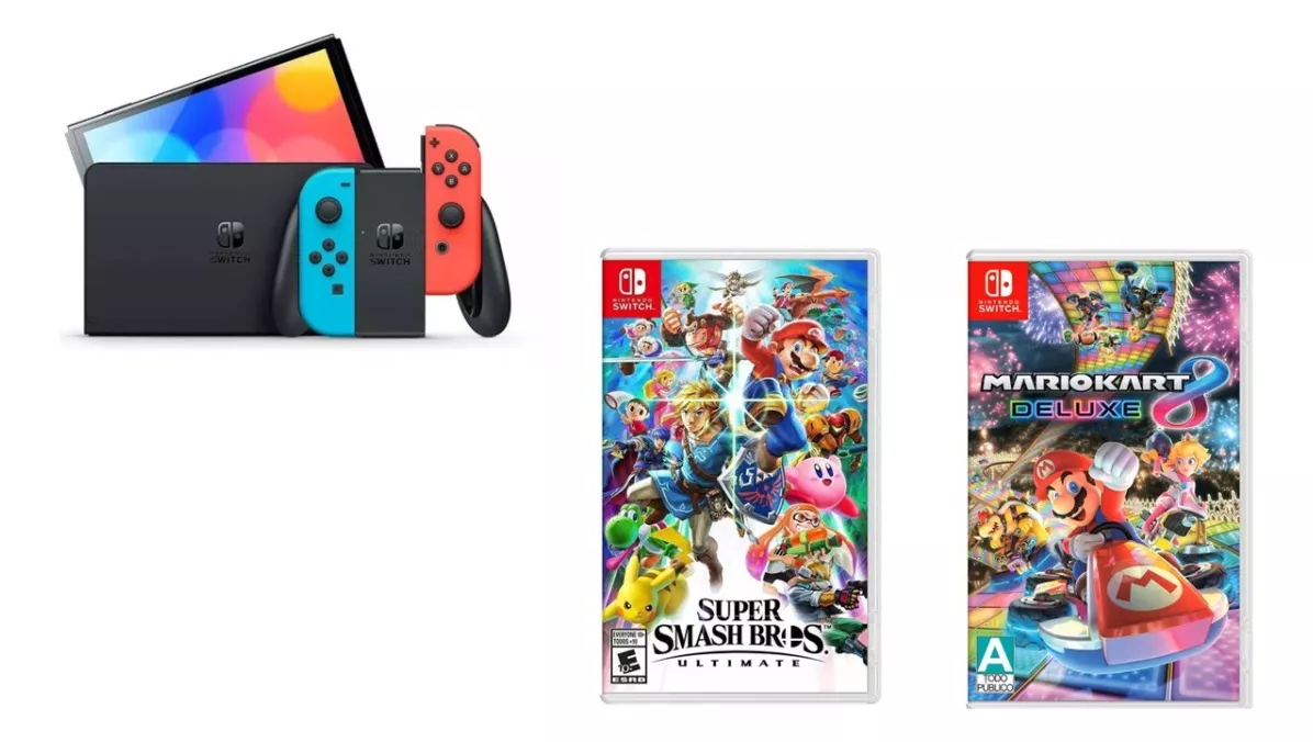 Foto 2 | Consola Nintendo Switch Oled con Videojuego Mario Kart 8 y Super Smash Bros