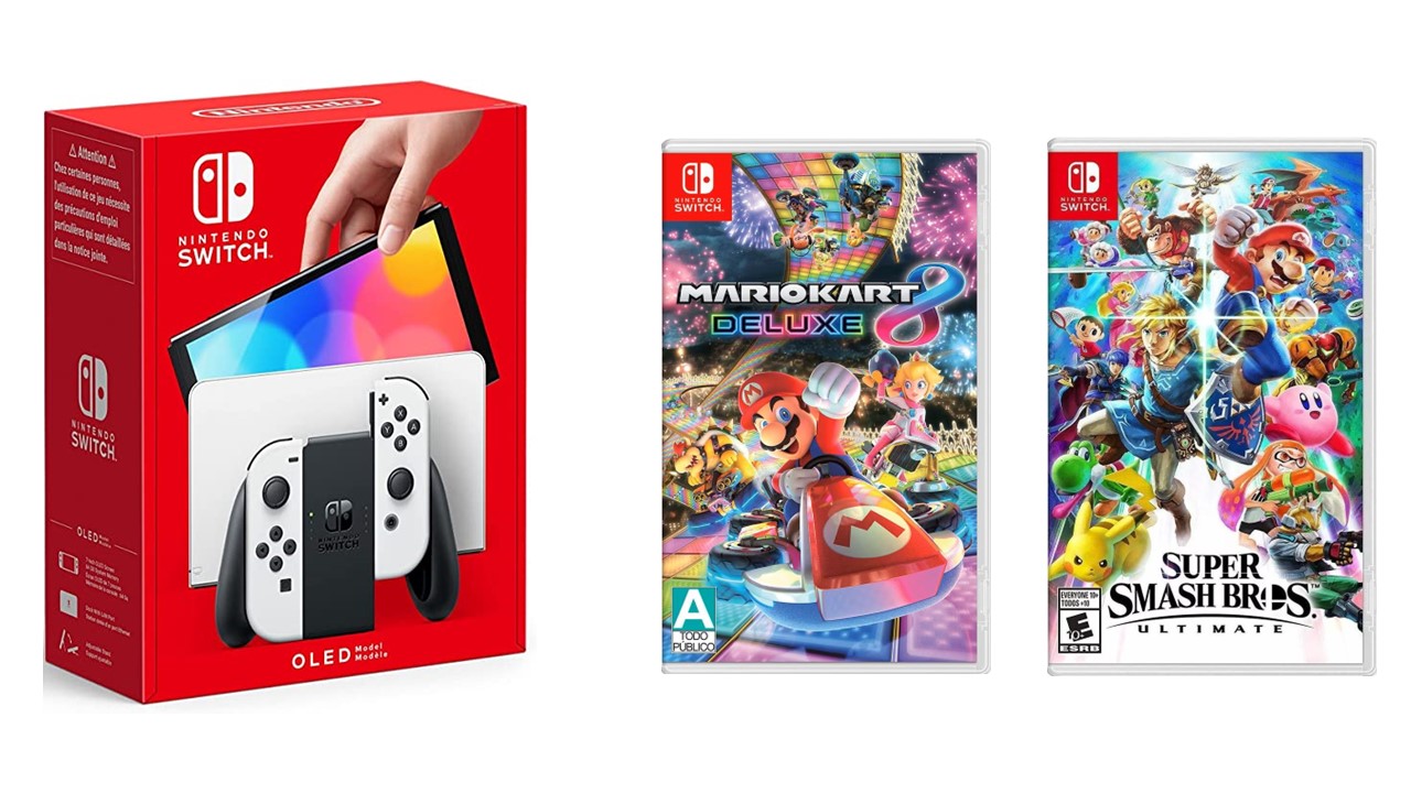 Foto 2 pulgar | Consola Nintendo Switch Oled Blanca Standard Edition + Juegos Físicos Mario Kart 8 y Smash Bros. Ultimate