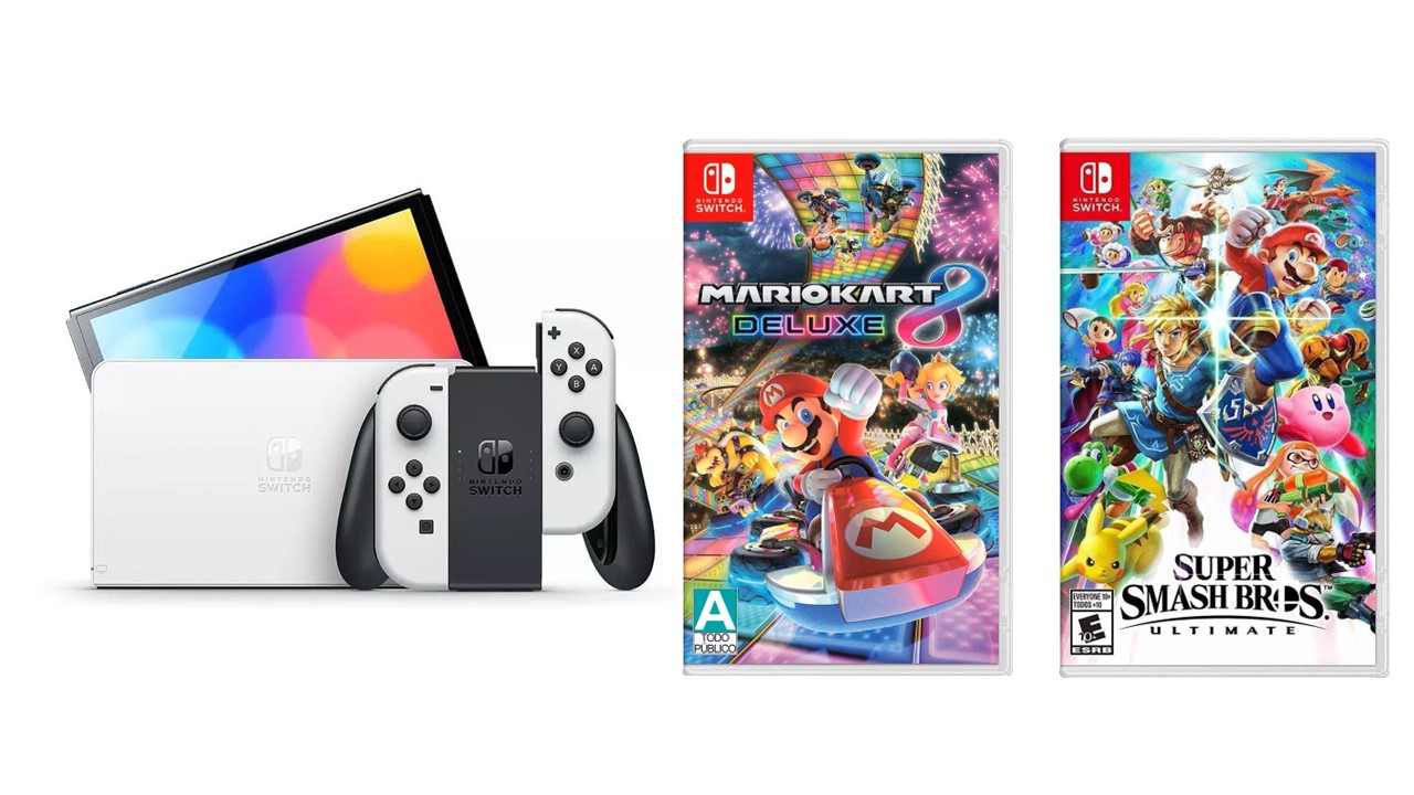 Foto 3 pulgar | Consola Nintendo Switch Oled Blanca Standard Edition + Juegos Físicos Mario Kart 8 y Smash Bros. Ultimate