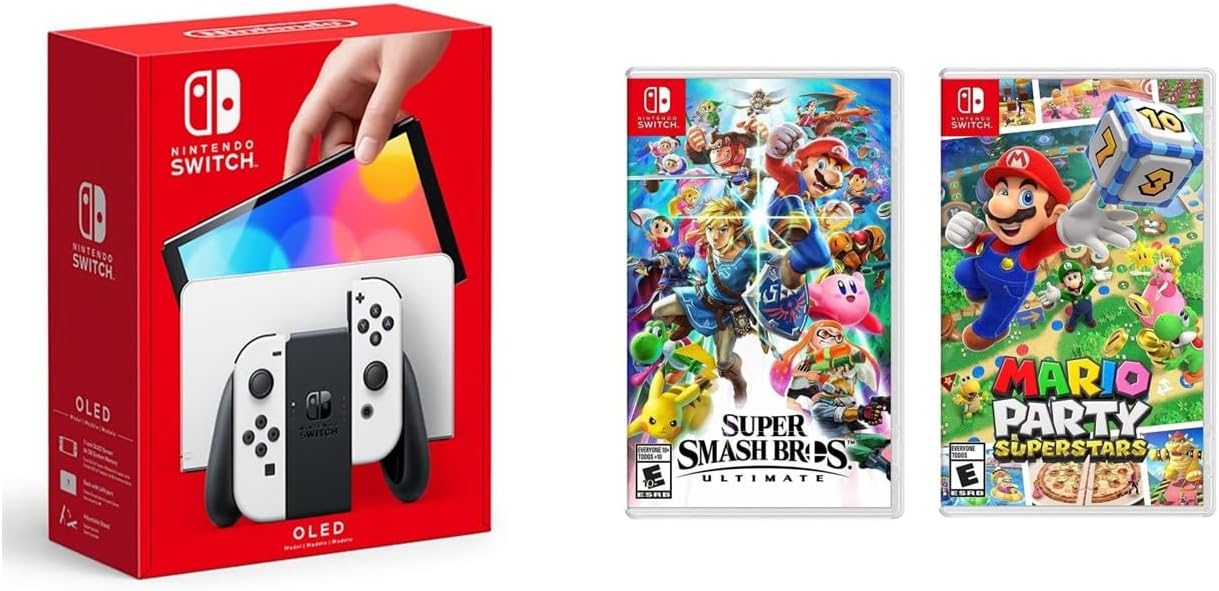 Foto 2 pulgar | Consola Nintendo Switch Oled 64gb Blanco + Juegos Super Smash Bros Ultimate Standard Editio