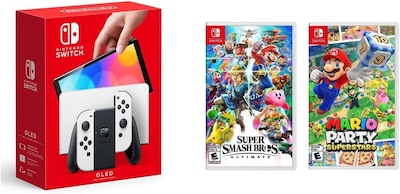 Foto 1 | Consola Nintendo Switch Oled 64gb Blanco + Juegos Super Smash Bros Ultimate Standard Editio