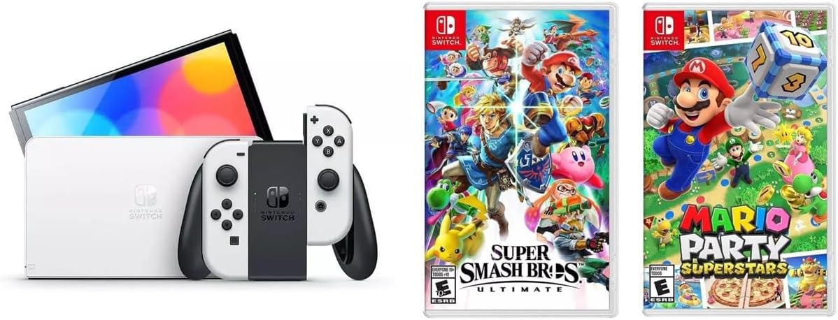 Foto 2 | Consola Nintendo Switch Oled 64gb Blanco + Juegos Super Smash Bros Ultimate Standard Editio
