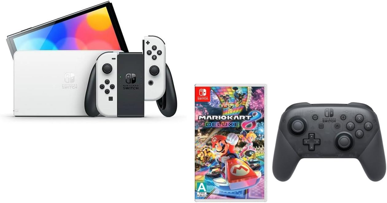 Foto 3 pulgar | Nintendo Switch Oled Blanco Más Mario Kart 8 Y Pro Controller