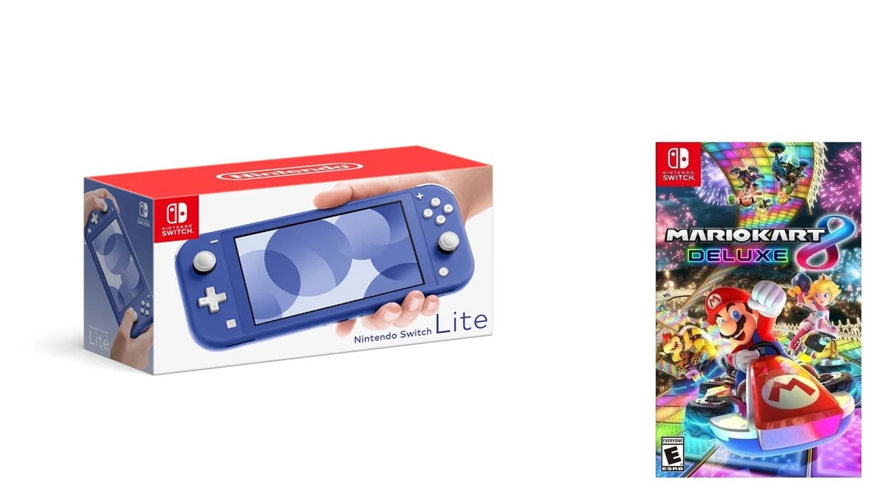 Nintendo Switch Lite Azul Más Juego Fisico De Mario Kart 8 Deluxe