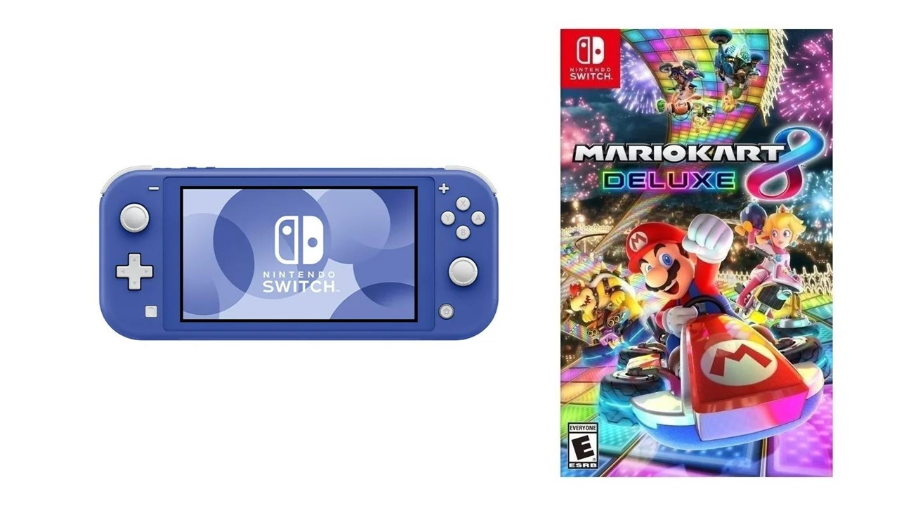 Foto 2 | Nintendo Switch Lite Azul Más Juego Fisico De Mario Kart 8 Deluxe