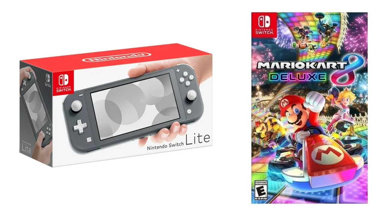 Foto 1 | Nintendo Switch Lite Gris Mas Juego Fisico De Mario Kart 8 Deluxe
