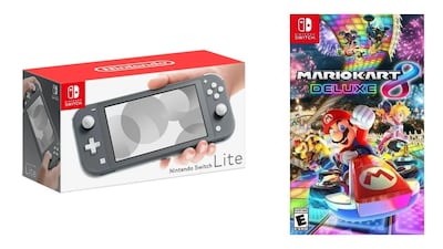 Foto 1 | Nintendo Switch Lite Gris Mas Juego Fisico De Mario Kart 8 Deluxe